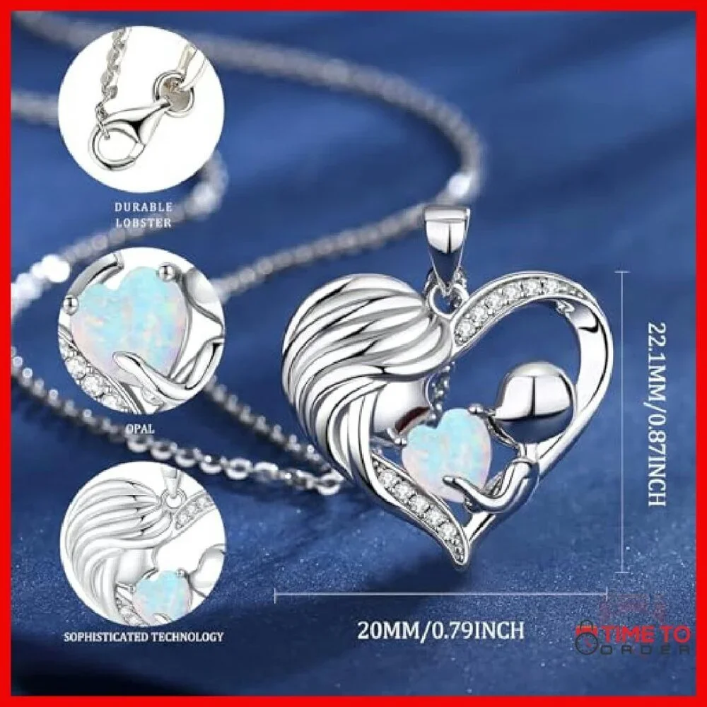Sterling Silver Mom Child Heart Pendant Necklace 18